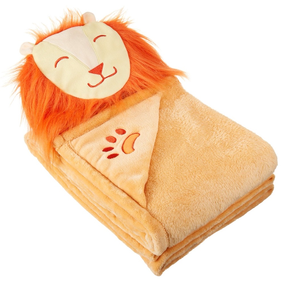 Amazon Basics Kids Lions Soft Hooded Wearable Blanket - Orange Lion, 43 in x 55